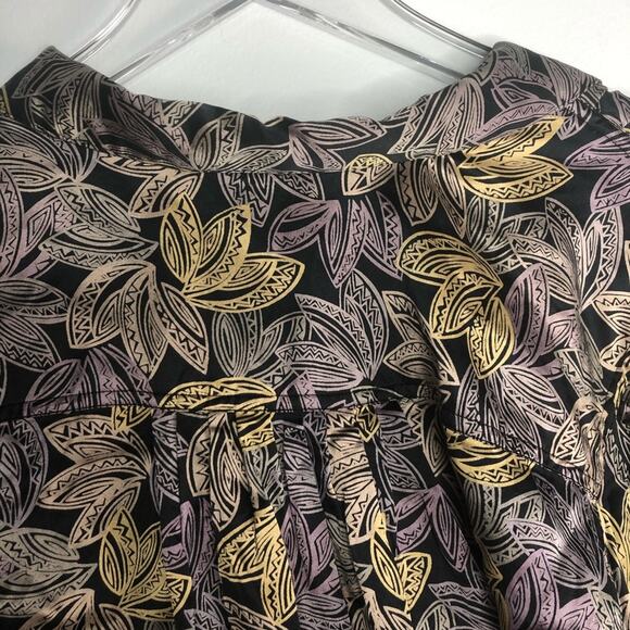 Harve Benard Silk Leaf Print Long Sleeve Blouse 8 - Picture 6 of 8